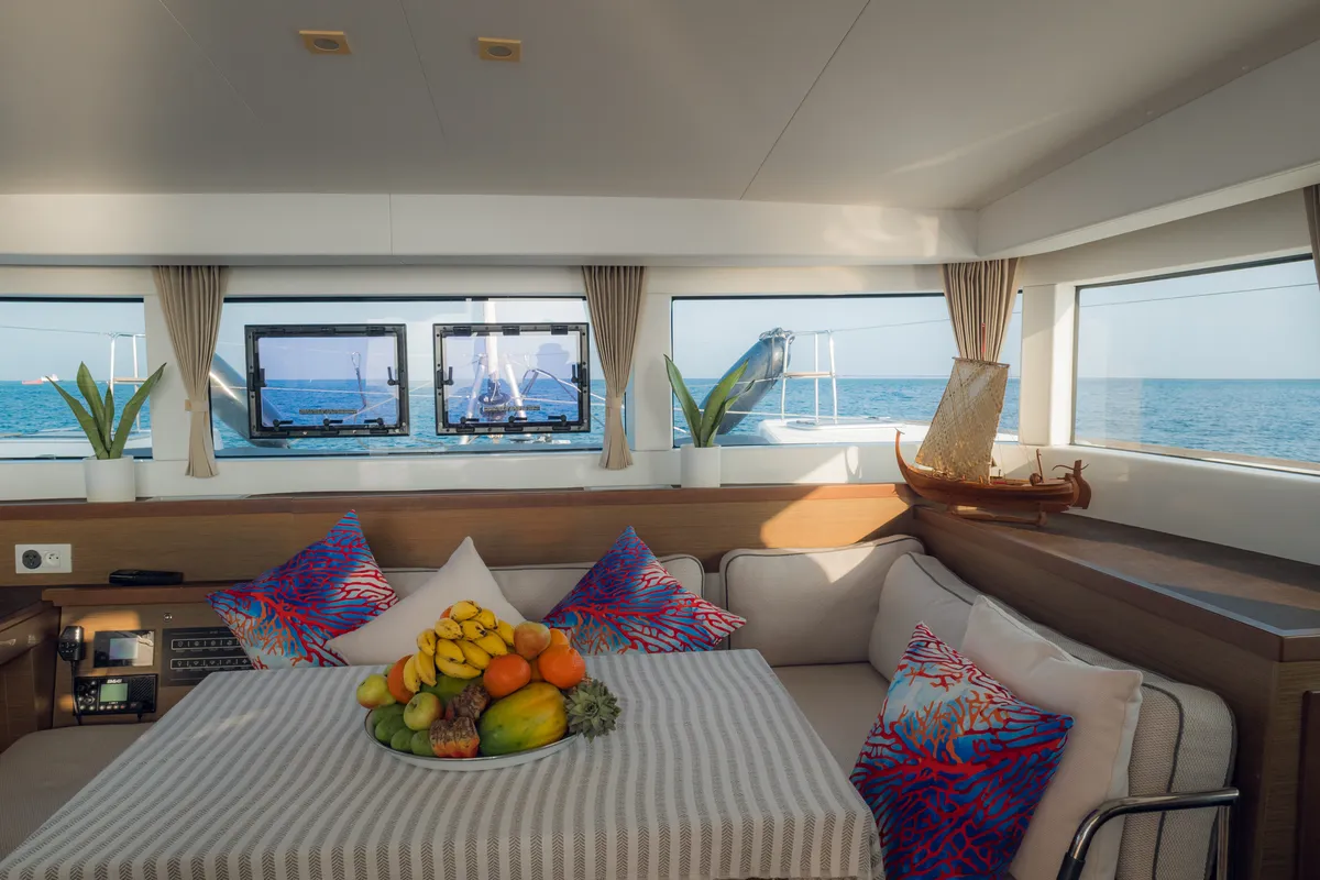 Salon of Sail La Vie, a Lagoon 40 catamaran at Malé, Maldives