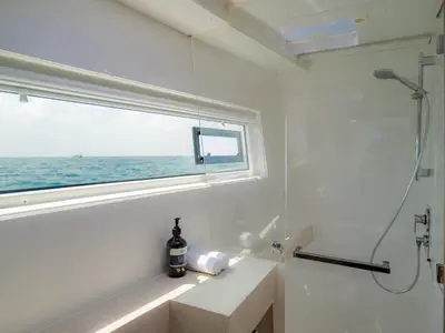 Head on Sail La Vie, a Lagoon 40 catamaran at Malé, Maldives