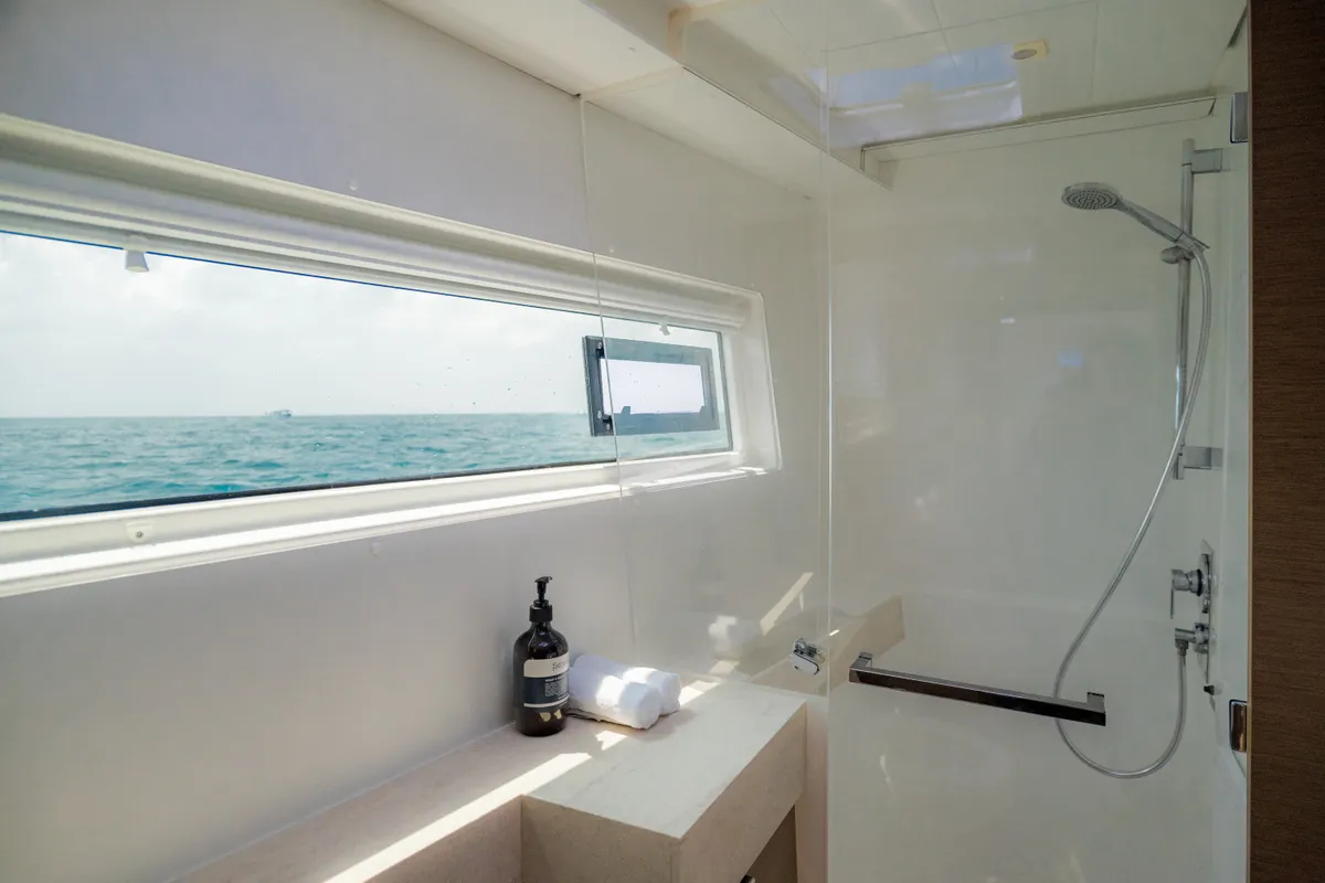 Head on Sail La Vie, a Lagoon 40 catamaran at Malé, Maldives