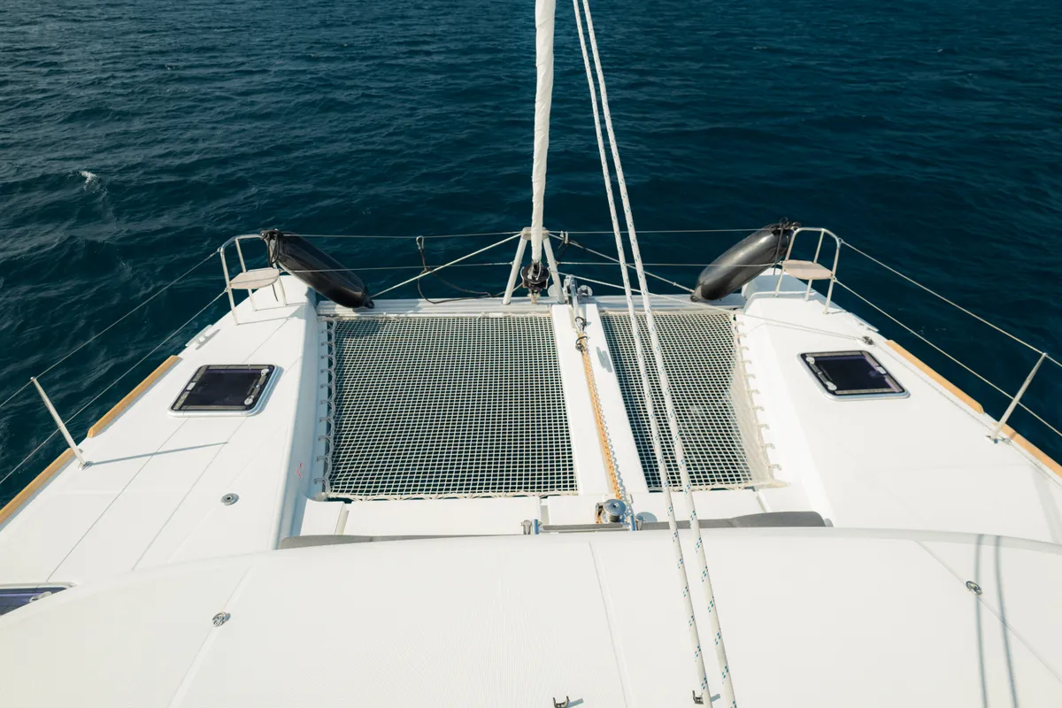 Deck of Sail La Vie, a Lagoon 40 catamaran at Malé, Maldives