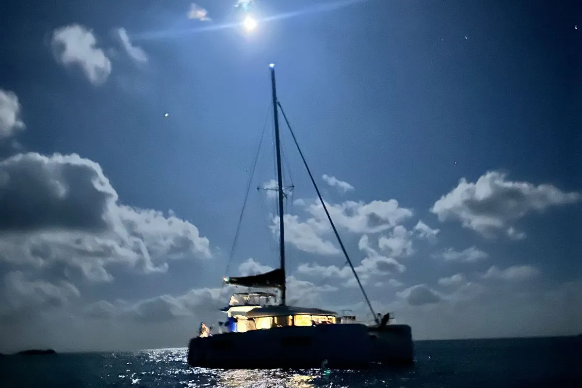 Exterior view of Sail La Vie, a Lagoon 40 catamaran at Malé, Maldives