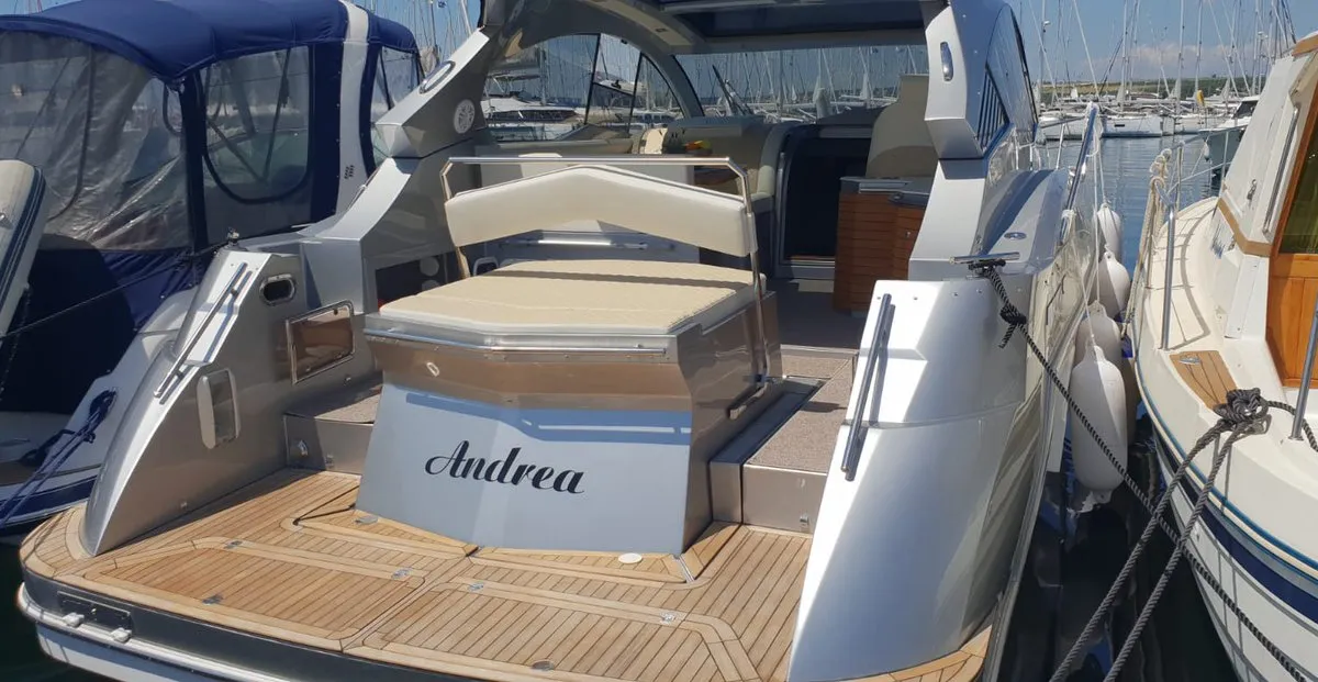 Deck of Andrea, a Grginić jahte Mirakul 40 motor yacht at Grad Biograd na Moru, Croatia