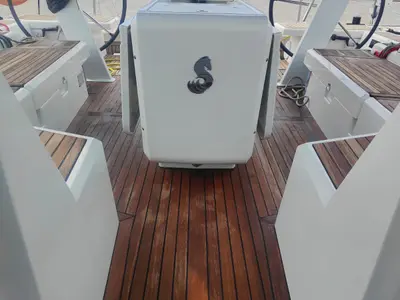 Cockpit of Saint Michel, a Beneteau Oceanis 51.1 sailboat at Procida, Italy