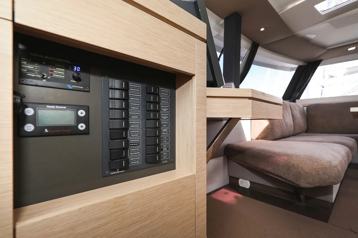 Nina V, a Fountaine Pajot Saona 47 Quintet catamaran at Grad Trogir, Croatia