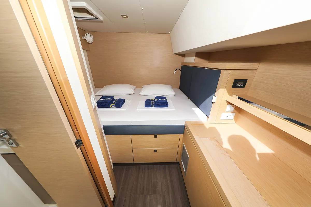 Cabin on Nina V, a Fountaine Pajot Saona 47 Quintet catamaran at Grad Trogir, Croatia
