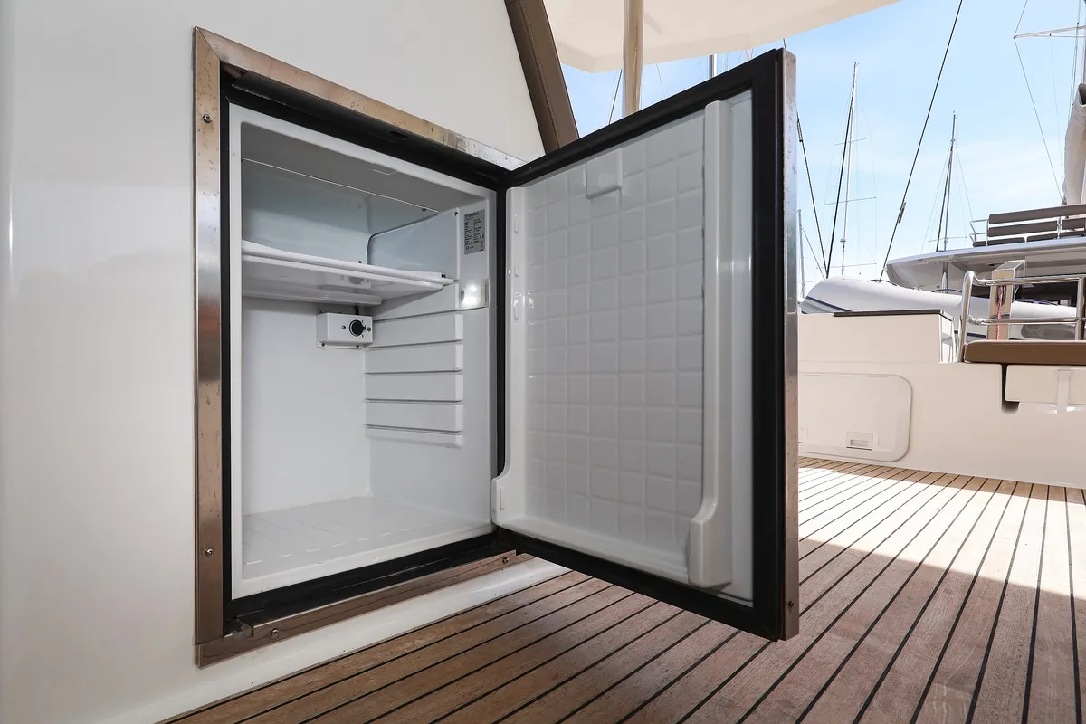 Deck of Nina V, a Fountaine Pajot Saona 47 Quintet catamaran at Grad Trogir, Croatia