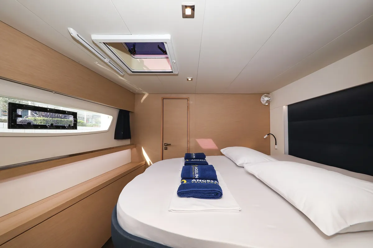 Cabin on Nina V, a Fountaine Pajot Saona 47 Quintet catamaran at Grad Trogir, Croatia