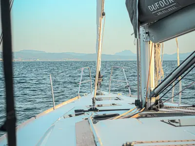 Deck of Joanne, a Dufour 460 GL sailboat at Municipal Unit of Lefkada, Greece