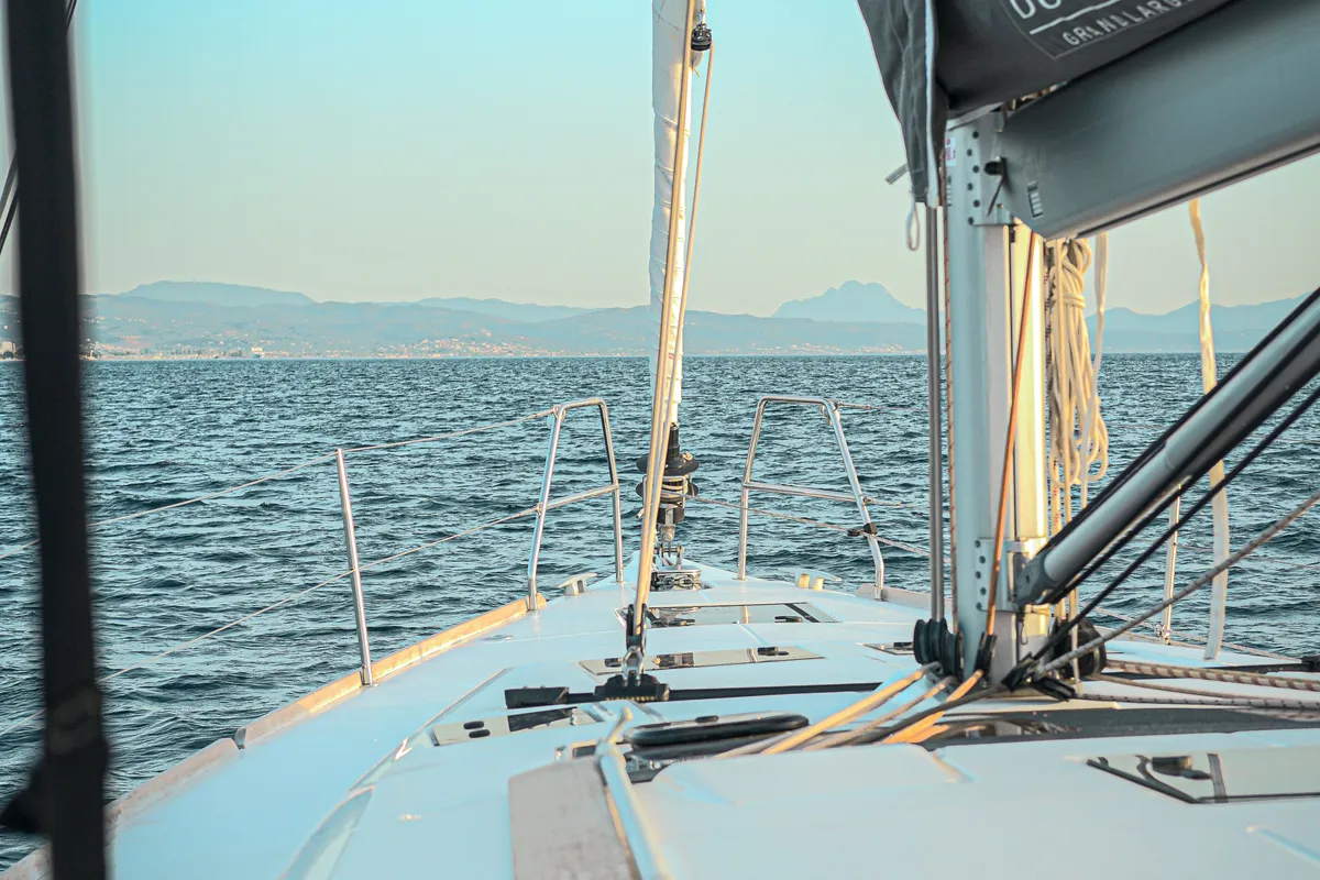 Deck of Joanne, a Dufour 460 GL sailboat at Municipal Unit of Lefkada, Greece