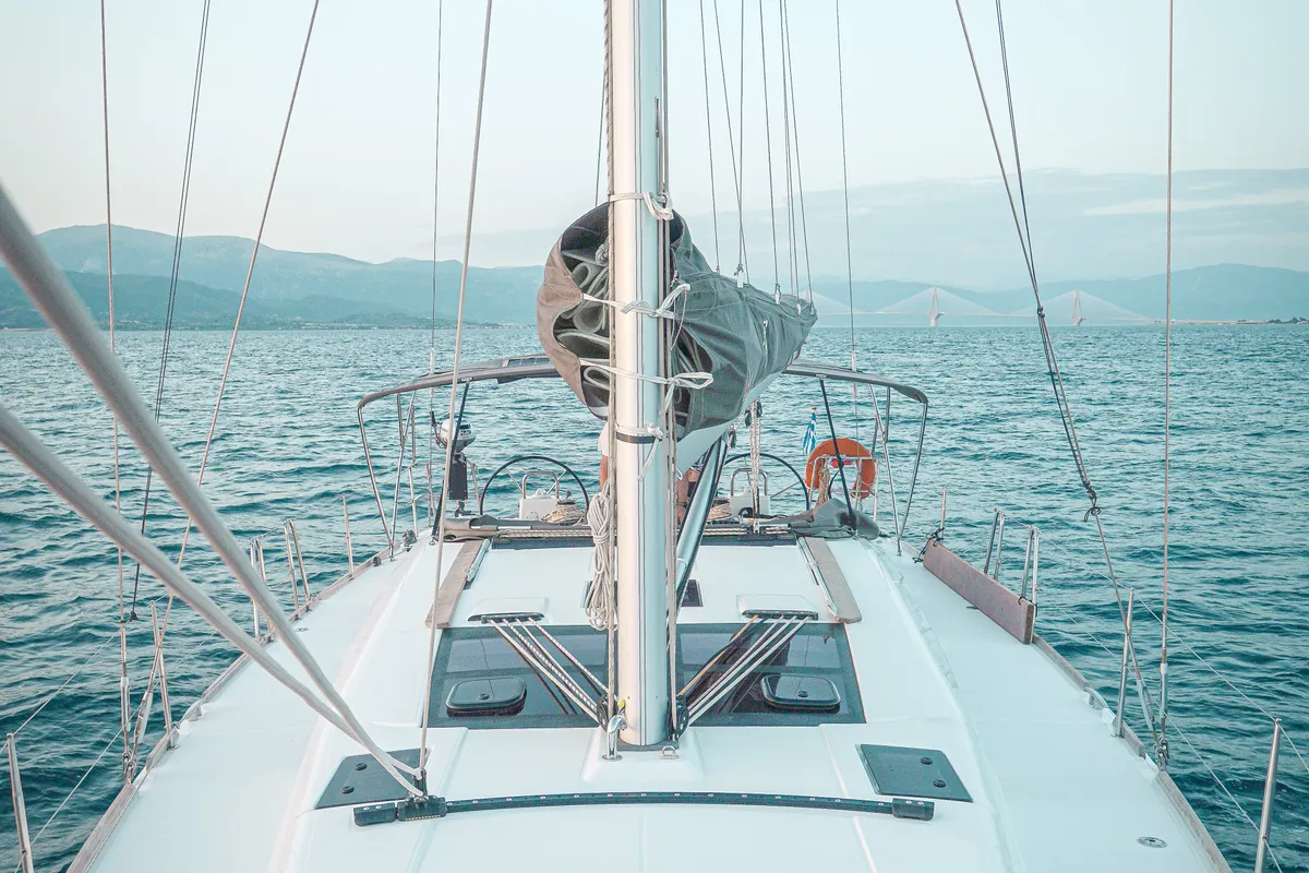 Deck of Joanne, a Dufour 460 GL sailboat at Municipal Unit of Lefkada, Greece