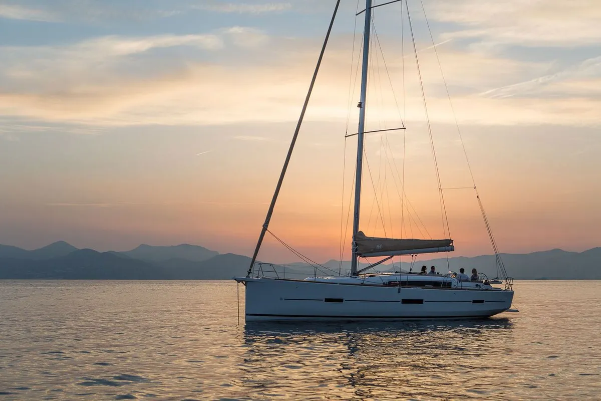 Exterior view of Joanne, a Dufour 460 GL sailboat at Municipal Unit of Lefkada, Greece