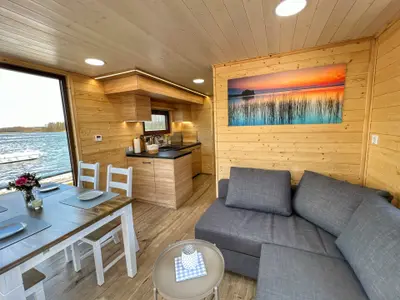 Salon of Seeliebe, a Woma D12 motorboat at Fürstenberg/Havel, Germany