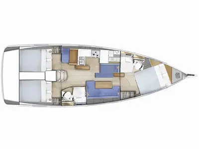 Floor plan of Anda, a Jeanneau Sun Odyssey 410 sailboat at Kontokali, Greece