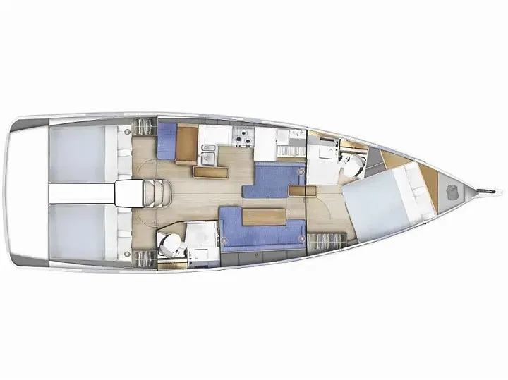 Floor plan of Anda, a Jeanneau Sun Odyssey 410 sailboat at Kontokali, Greece