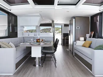 Salon of Tiraminelli, a Bali 4.4 catamaran at Road Town, British Virgin Islands