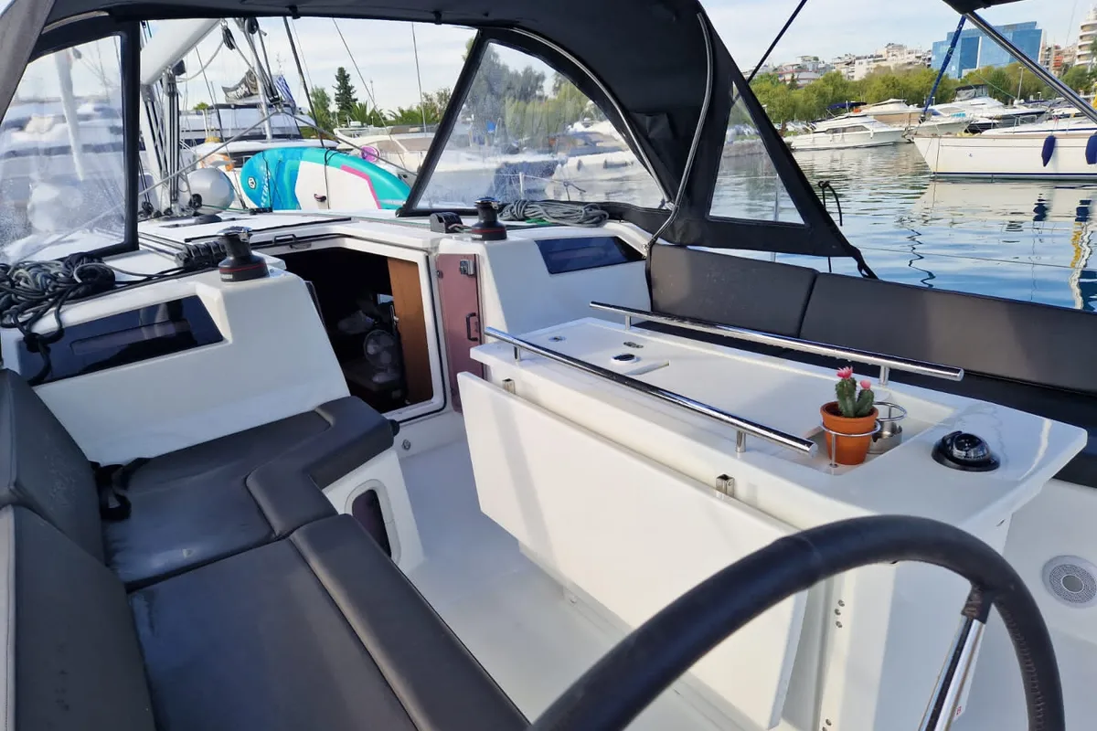 Cockpit of Marilena, a Beneteau Oceanis 40.1 sailboat at Athens, Greece