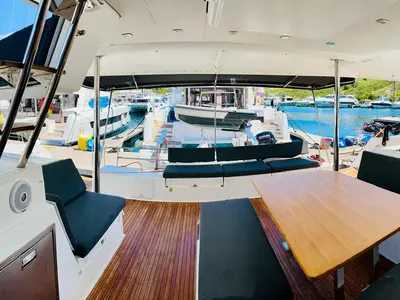 Deck of Franco Nero, a Fountaine Pajot Saba 50 catamaran at Primošten, Croatia