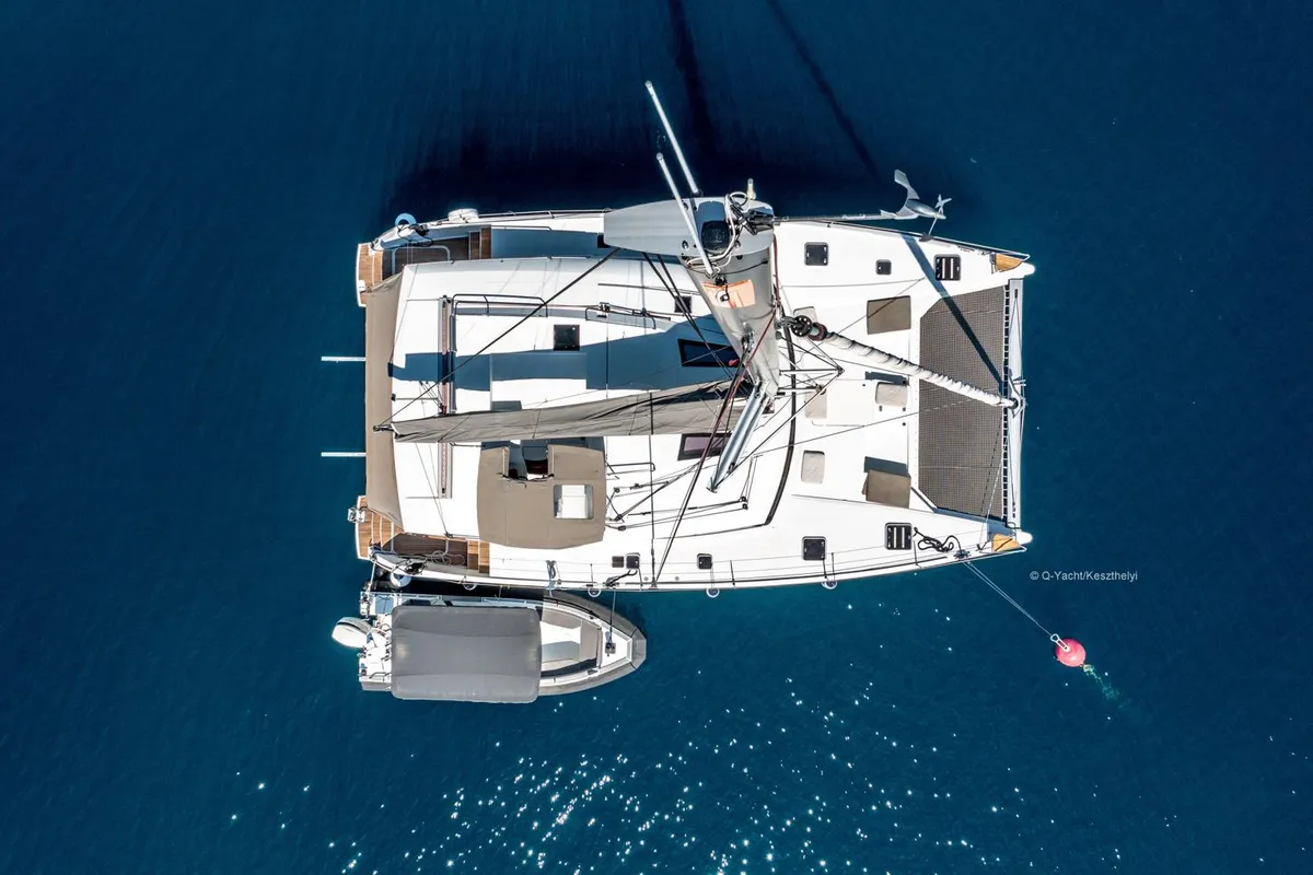 Exterior view of Franco Nero, a Fountaine Pajot Saba 50 catamaran at Primošten, Croatia