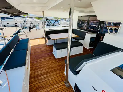 Salon of Franco Nero, a Fountaine Pajot Saba 50 catamaran at Primošten, Croatia