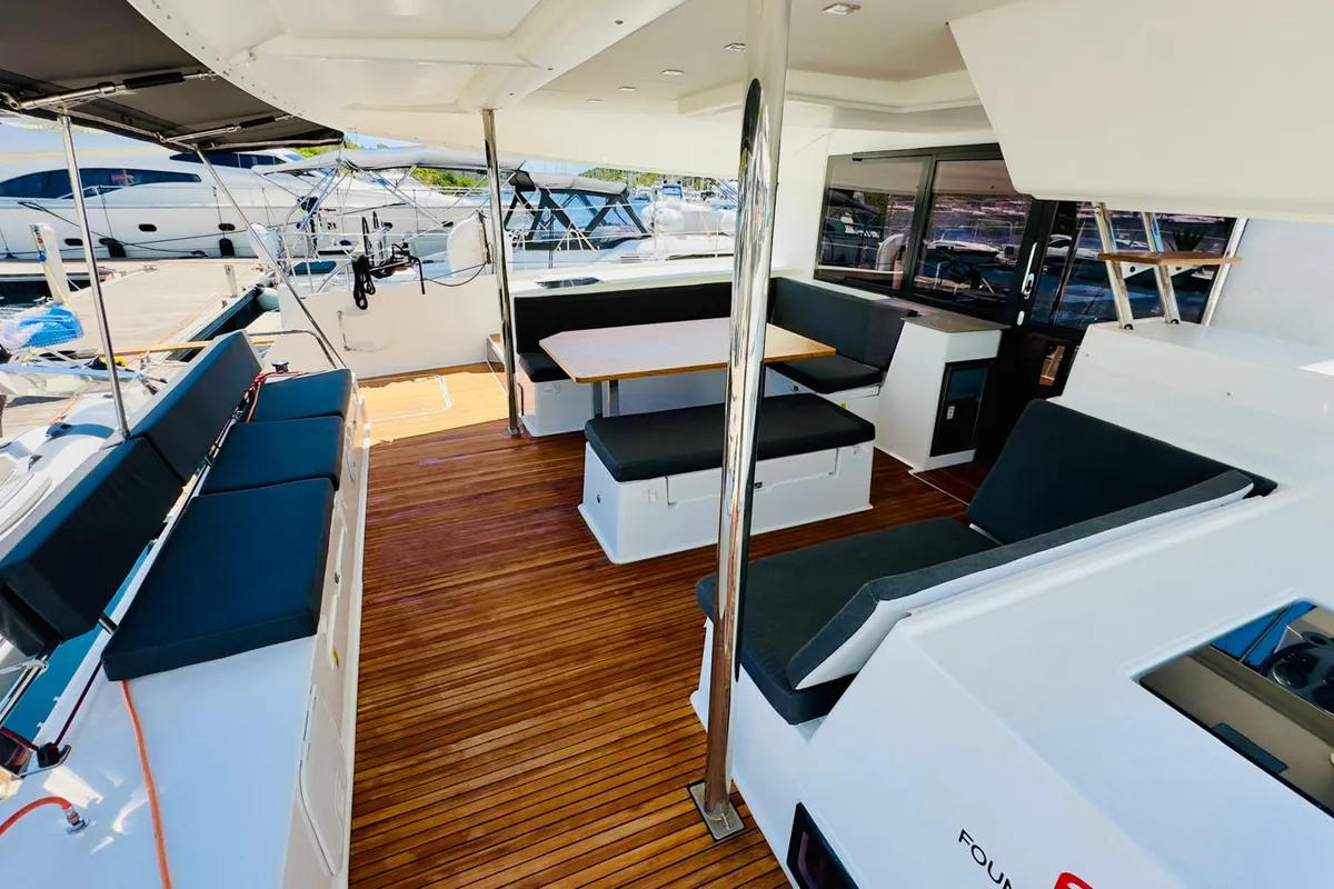 Salon of Franco Nero, a Fountaine Pajot Saba 50 catamaran at Primošten, Croatia