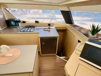 Galley of Franco Nero, a Fountaine Pajot Saba 50 catamaran at Primošten, Croatia