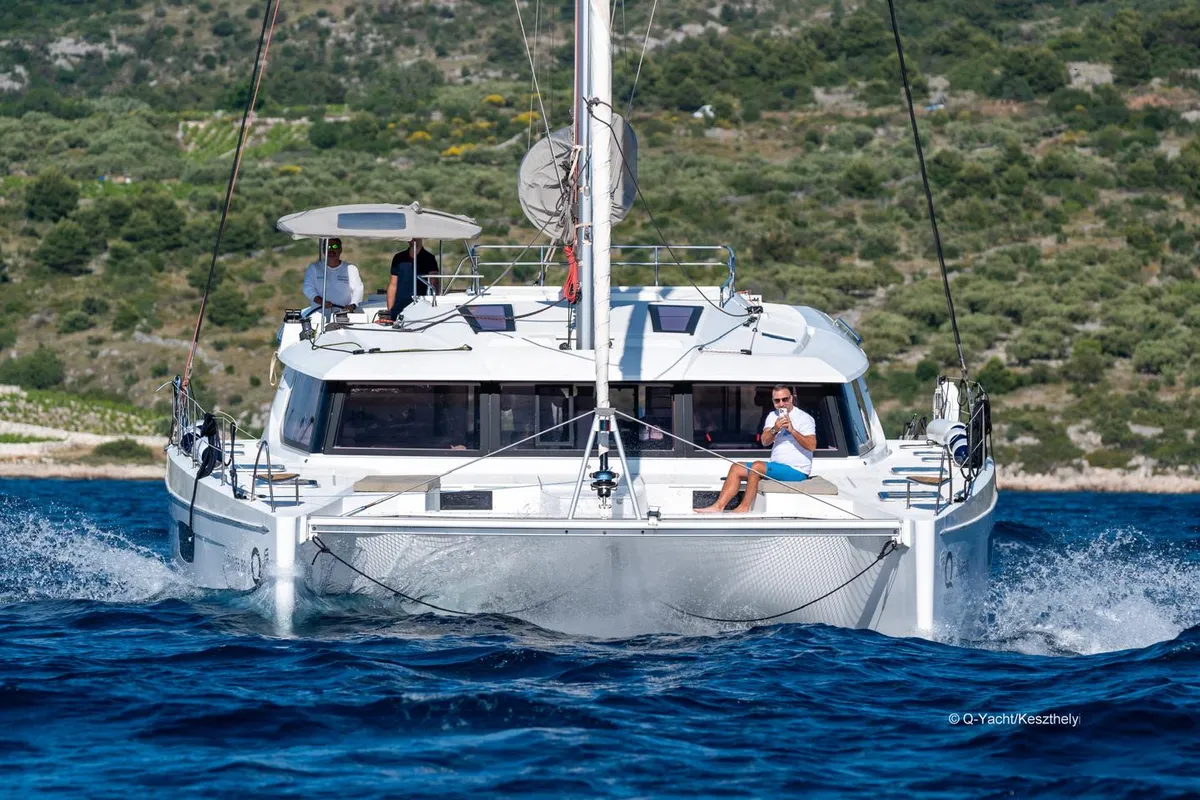 Exterior view of Franco Nero, a Fountaine Pajot Saba 50 catamaran at Primošten, Croatia