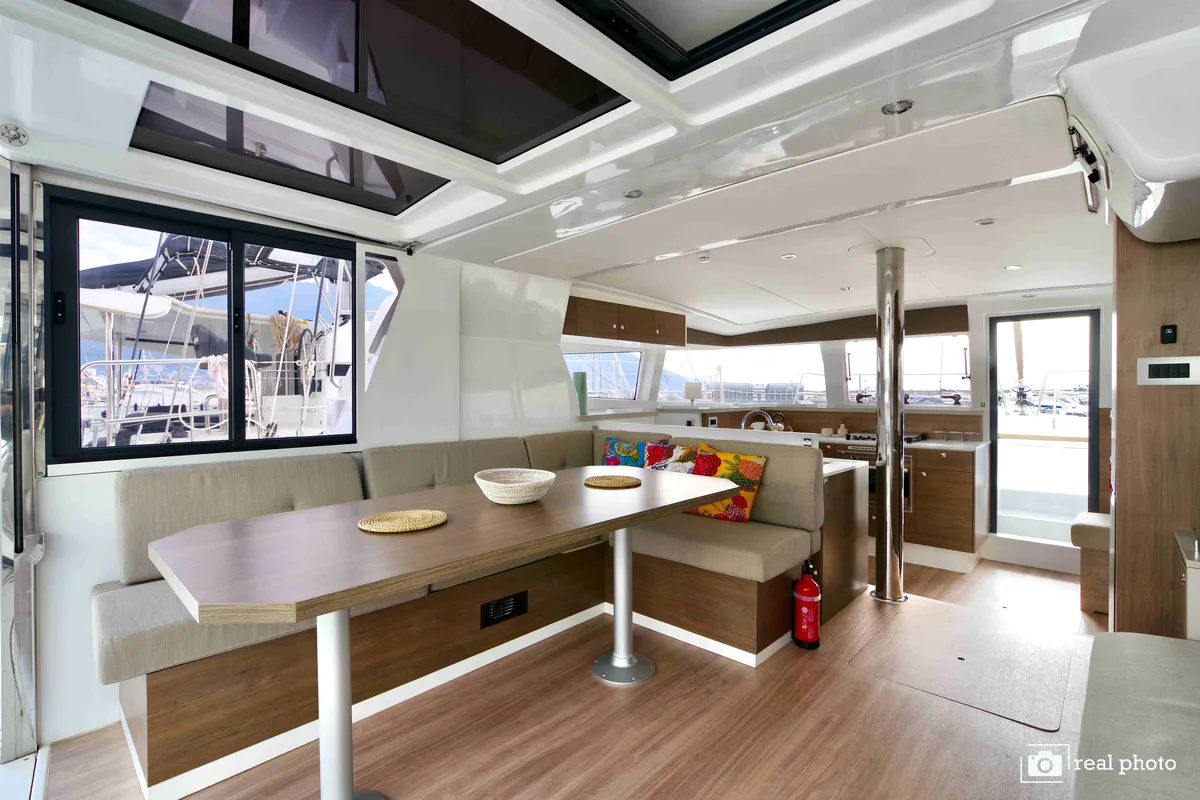 Salon of Ferdi, a Bali 4.2 catamaran at Castellammare di Stabia, Italy