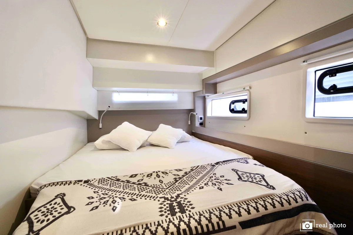 Cabin on Ferdi, a Bali 4.2 catamaran at Castellammare di Stabia, Italy