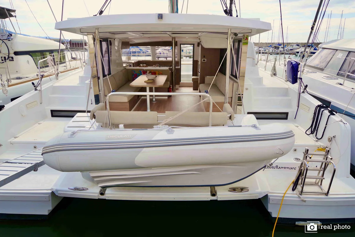 Exterior view of Ferdi, a Bali 4.2 catamaran at Castellammare di Stabia, Italy