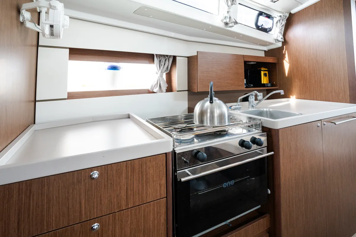 Galley of Meli - Comfort line, a Beneteau Oceanis 38.1 sailboat at Rosignano Solvay, Italy