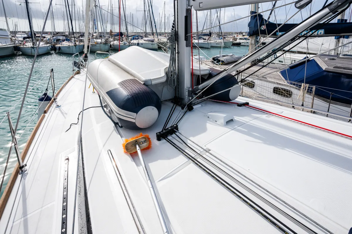 Deck of Meli - Comfort line, a Beneteau Oceanis 38.1 sailboat at Rosignano Solvay, Italy