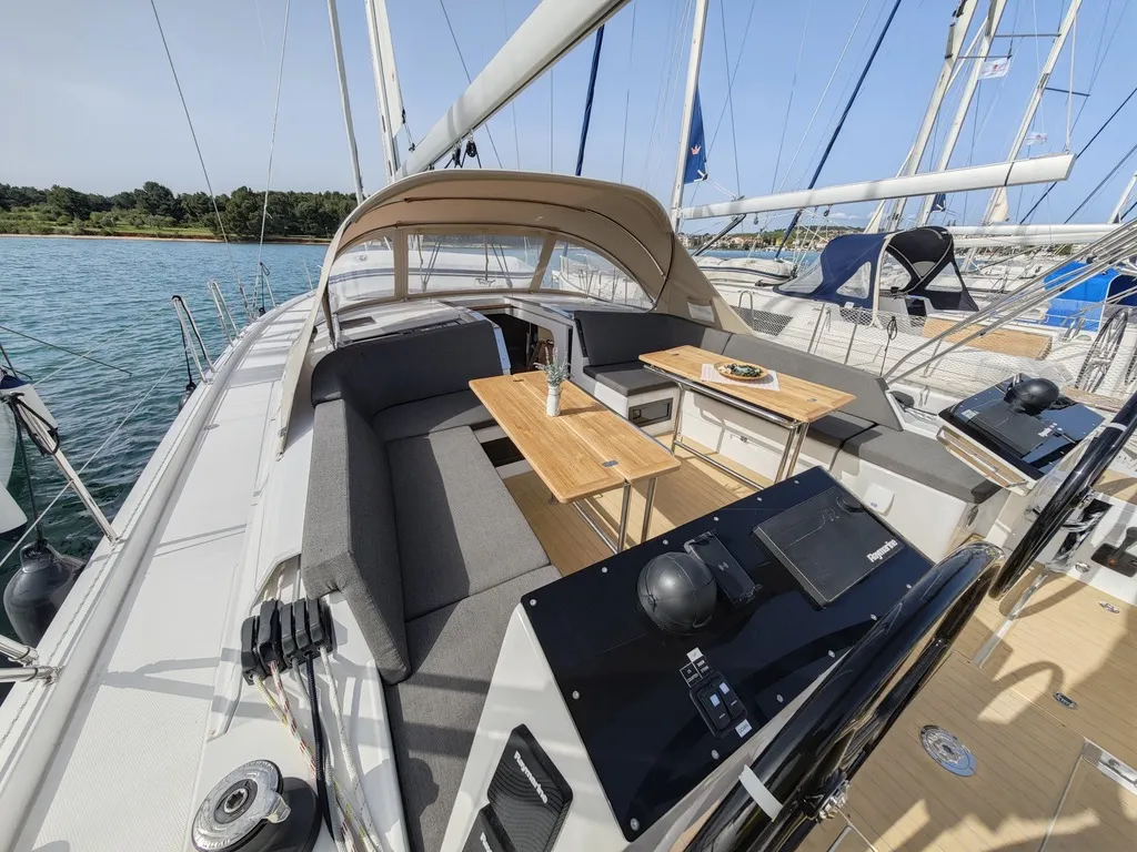 Deck of Vingilot, a Hanse 460 sailboat at Medulin, Croatia