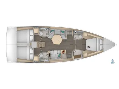 Floor plan of Sunsail 44.3 Premium, a Dufour 44 sailboat at Road Town, British Virgin Islands