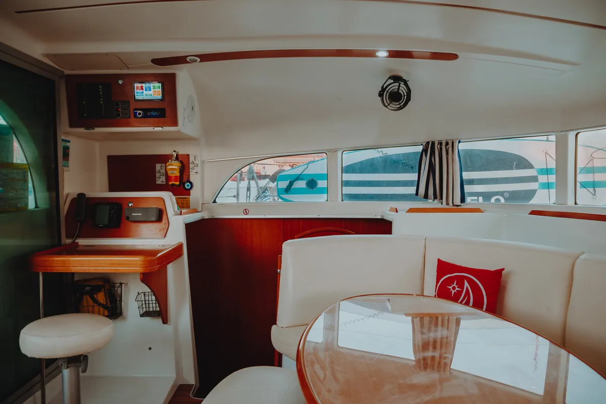 Salon of Karamela, a Lagoon 380 catamaran at Sithonia, Greece