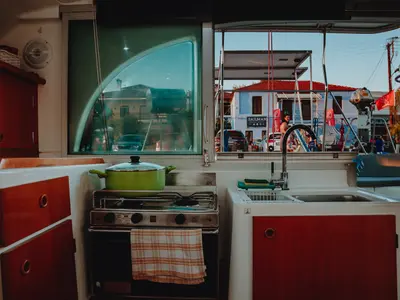 Galley of Karamela, a Lagoon 380 catamaran at Sithonia, Greece
