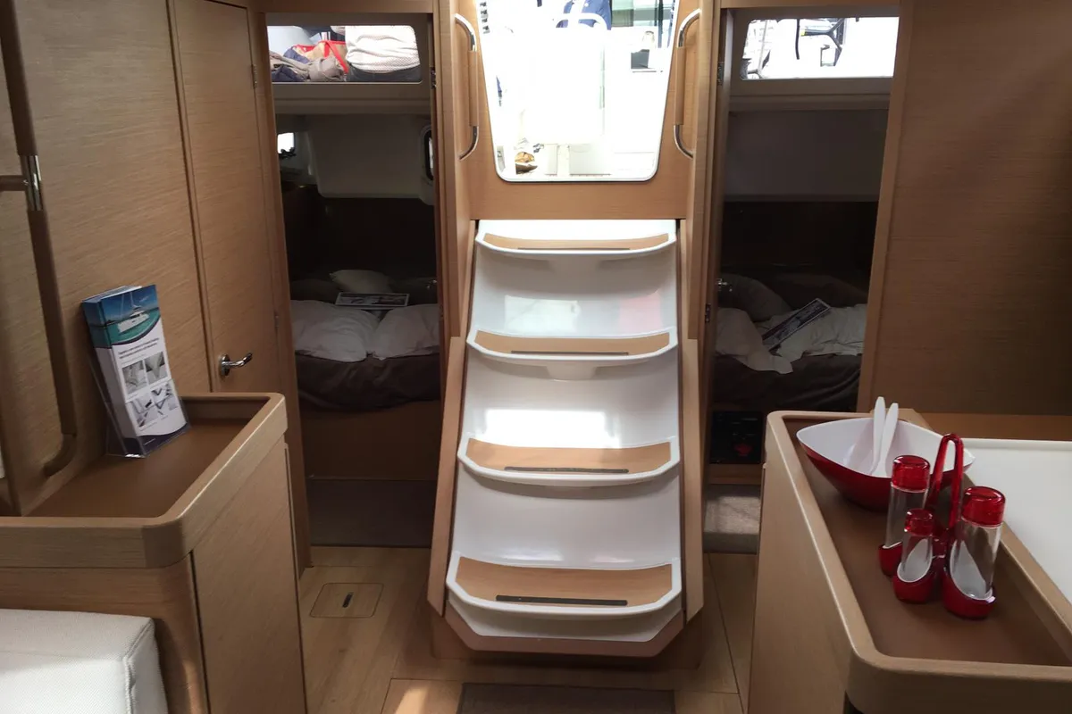 Salon of Jolie, a Jeanneau Sun Odyssey 440 sailboat at Kontokali, Greece