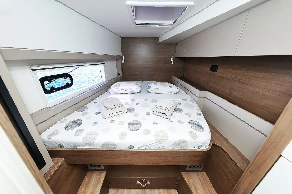 Cabin on Algol, a Bali 4.4 catamaran at Grad Šibenik, Croatia