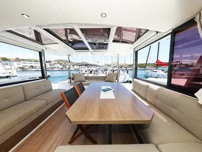Salon of Algol, a Bali 4.4 catamaran at Grad Šibenik, Croatia
