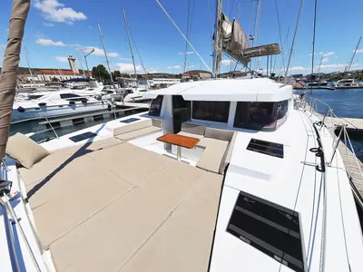 Deck of Algol, a Bali 4.4 catamaran at Grad Šibenik, Croatia