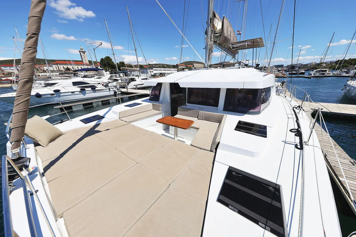 Deck of Algol, a Bali 4.4 catamaran at Grad Šibenik, Croatia