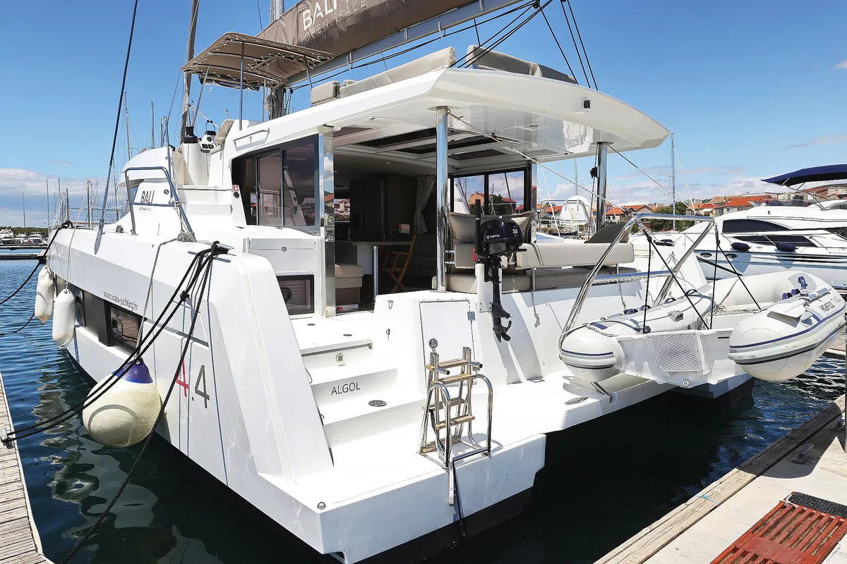 Exterior view of Algol, a Bali 4.4 catamaran at Grad Šibenik, Croatia