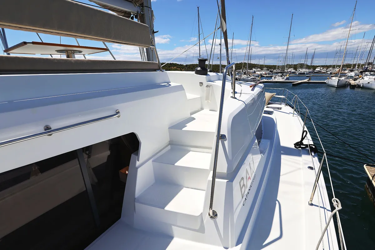 Deck of Algol, a Bali 4.4 catamaran at Grad Šibenik, Croatia