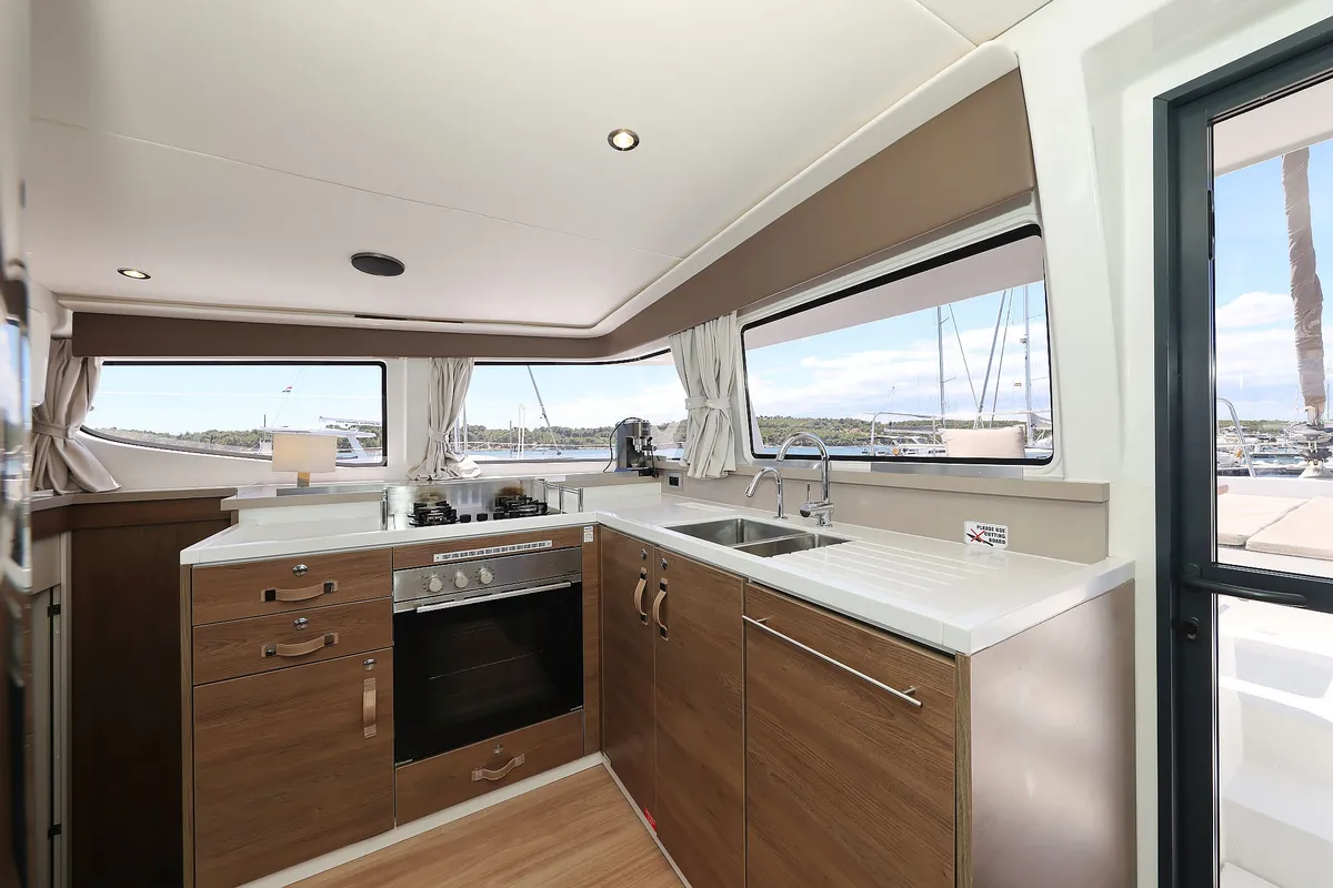 Galley of Algol, a Bali 4.4 catamaran at Grad Šibenik, Croatia