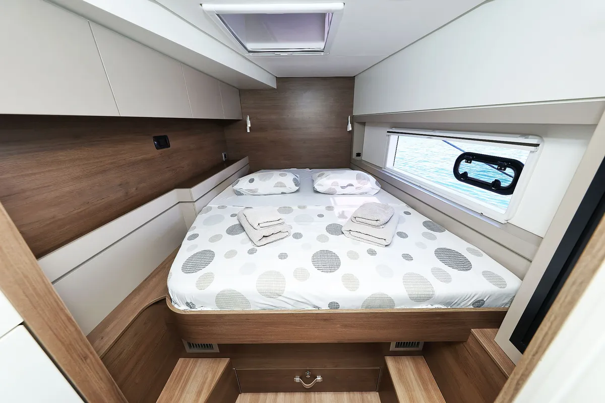 Cabin on Algol, a Bali 4.4 catamaran at Grad Šibenik, Croatia
