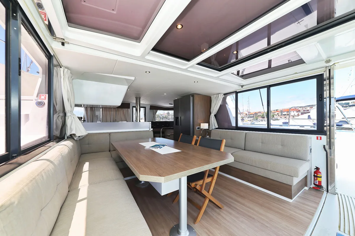 Salon of Algol, a Bali 4.4 catamaran at Grad Šibenik, Croatia