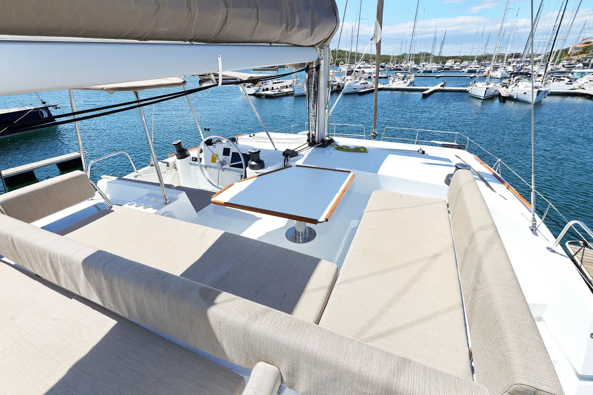 Deck of Algol, a Bali 4.4 catamaran at Grad Šibenik, Croatia