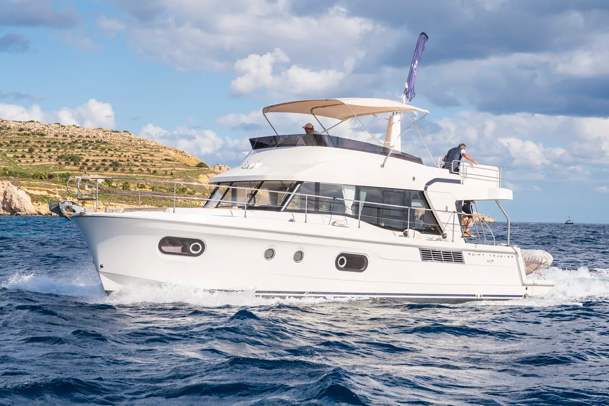 Bandama, a Beneteau Swift Trawler 47 motorboat at Floriana, Malta