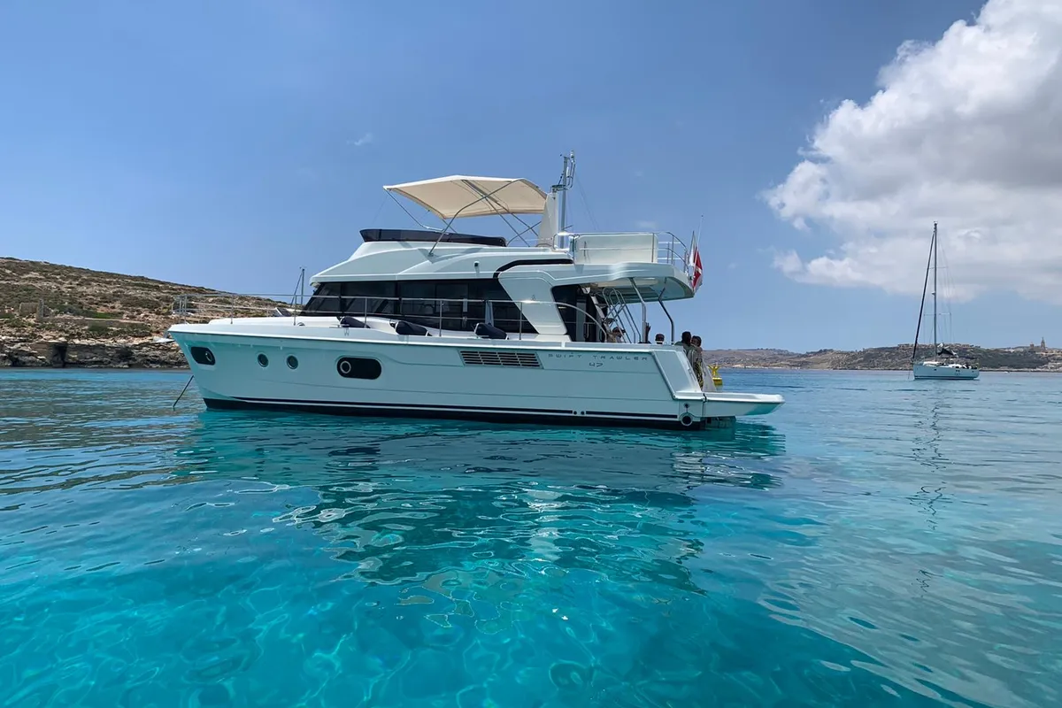 Bandama, a Beneteau Swift Trawler 47 motorboat at Floriana, Malta