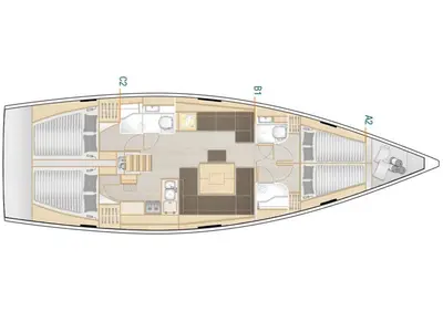 Floor plan of Hydra, a Hanse 458 sailboat at Kerners, France