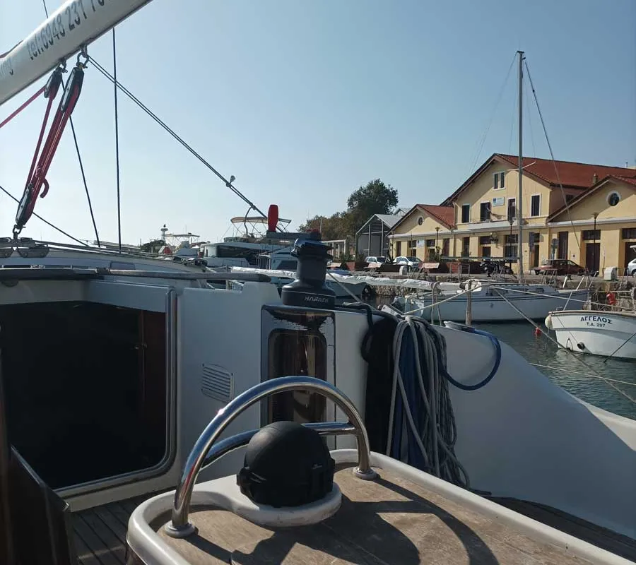 Deck of Nela, a Beneteau Oceanis 37 sailboat at Lefkada, Greece